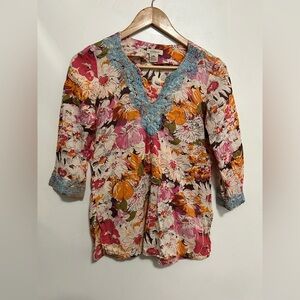 Sundance cotton‎ embroidered floral top size xs